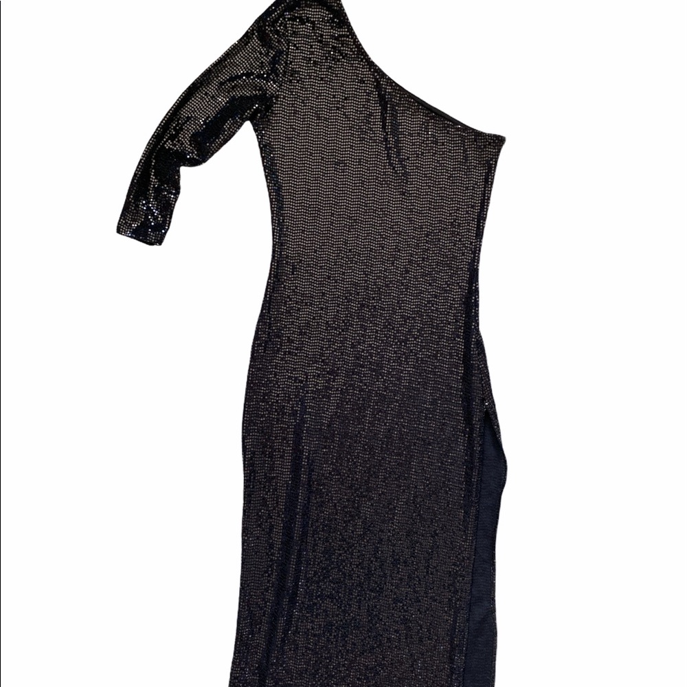 Black Sequin One Shoulder Maxi